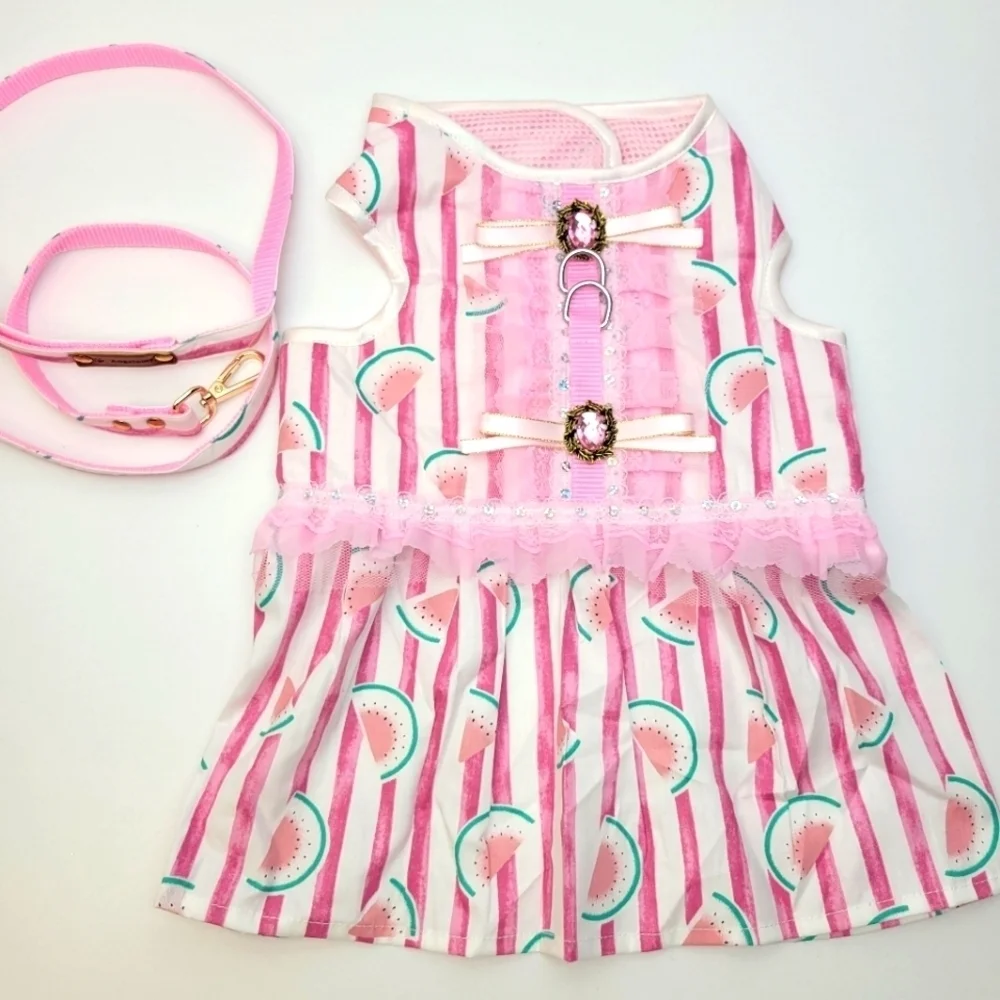 Dog harness with leash watermelon